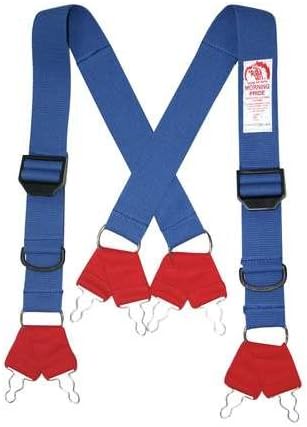 Fire Fighting Pant Suspenders, Blue/Red, Non Flame Resistant Cotton and Elastic Webbing, Regular