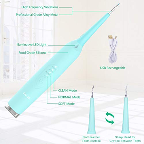 Electric Dental Calculus Remover, Sonic Tooth Scraper Plaque Tartar Stain Remover For Teeth High Frequency Vibration Teeth Cleaning Tools Kit With Led Usb Rechargeable 3 Modes 2 Cleaning Heads (Blue) #TOP5