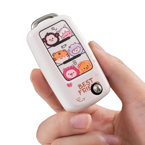 OATSBASF Cute Cartoon-Design TPU Autoschlüssel Hülle für VW Golf Schlüsselbox, 3-Tasten Schlüsselhülle Cover für VW Polo, Passat, Skoda & Seat (Cartoon-A)