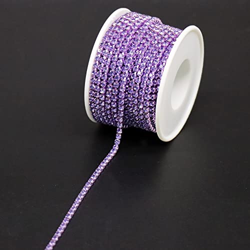 Jegoyer 10 Yards Ss12/3.0Mm Crystal Rhinestone Trim Close Chain, Diamond Claw Cup Chain Roll For Sewing Crafts Ideal Wedding Party Diy Decoration (Purple, 3.0Mm) #TOP3