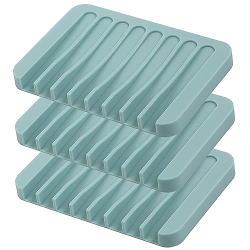 Image of Self Draining Soap Dishes, 3 Pcs Silicone Soap Saver, Waterfall Drainer Soap Holder for Bathroom, Extend Soap Life, Keep Soap Bars Dry Clean & Easy Cleaning (Teal)