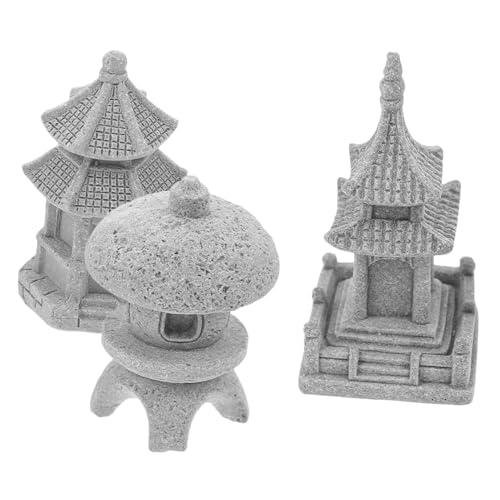 Mipcase 3pcs Pagoda Statue Garden Ornaments Micro Landscape Pavilion Decor Small Bonsai Tabletop Decoration for Home and Garden