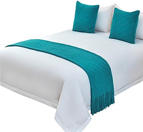 Tassel Solid Knitted Bed Runner Decorative Bed End Scarf Woven Sofa Throw Blanket 50" x 102", Beige