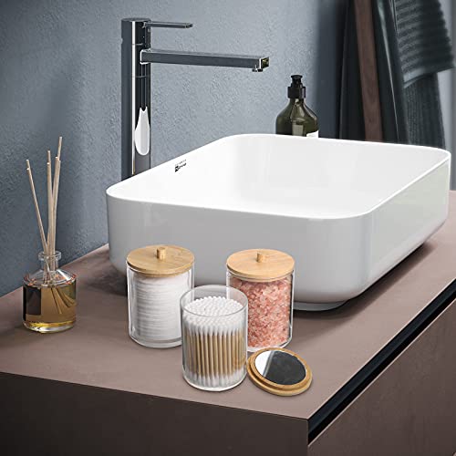 Tbestmax 10-Ounce Plastic Qtip Holder Apothecary Jars Bamboo Lids With Mirror, Cotton Ball Swab Pad Dispenser Bathroom Canisters (3 Pack) #TOP4