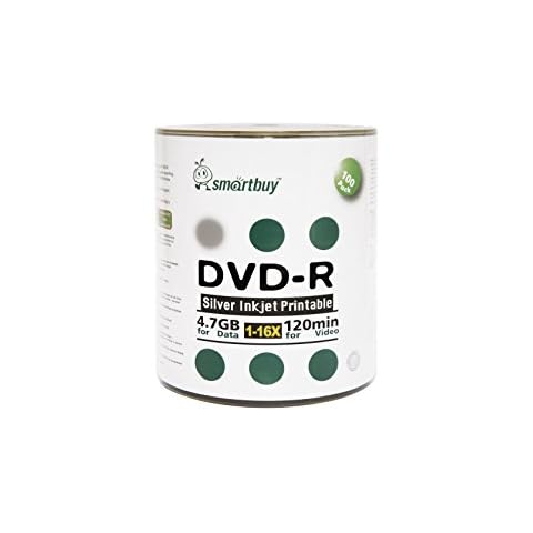 Smartbuy 100-disc 4.7GB/120min 16x DVD-R Silver Inkjet Hub Printable Blank Media Disc + Black Permanent Marker Cover