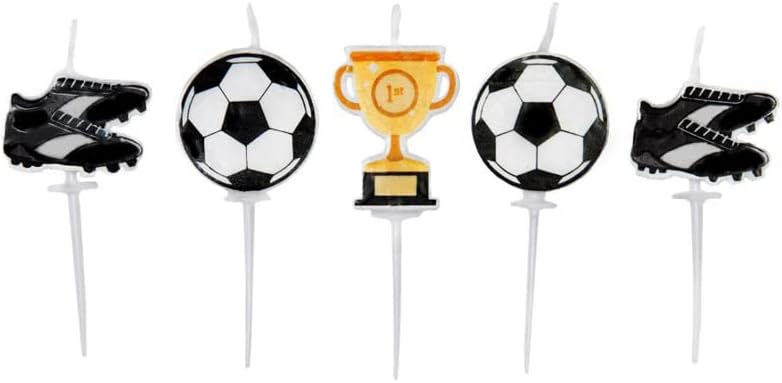 Anniversary House Football Birthday Candles for Cakes, Celebration Cake Topper Decoration, 7cm, Football Cake Topper, Football Cake Decorations, Cake Decorations for Men, Pack of 5, AHC240