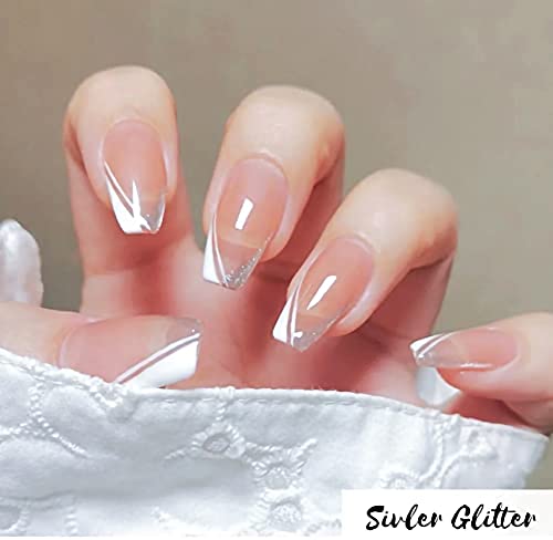 6 Sheets French Nail Art Stickers Decal, 3D Self-Adhesive French Nail Decals Tips V Shape Nail Guides French Foil Shiny Nail Design Manicure French Tip Nail Sticker Diy Nail Decoration #TOP4