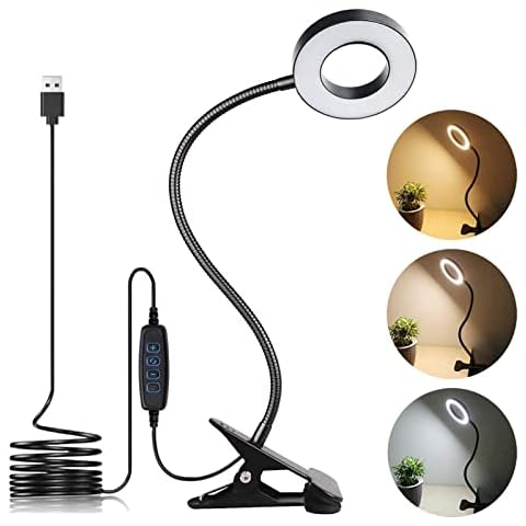 LuxLumin LED Desk Lamp with Clamp for Video Conference Lighting, USB Light for Laptop Zoom Meeting, Clip on LED Ring Light for Computer Webcam Lighting Dimmable Black Cover