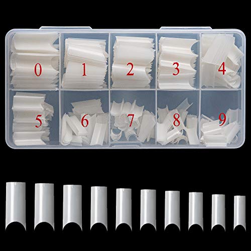 krofaue 500Pcs False Nails Tips Acrylic Artificial Fake Nail Tips C Curve for Nail Art Salons and Home DIY, 10 Sizes With Box (Natural #2)