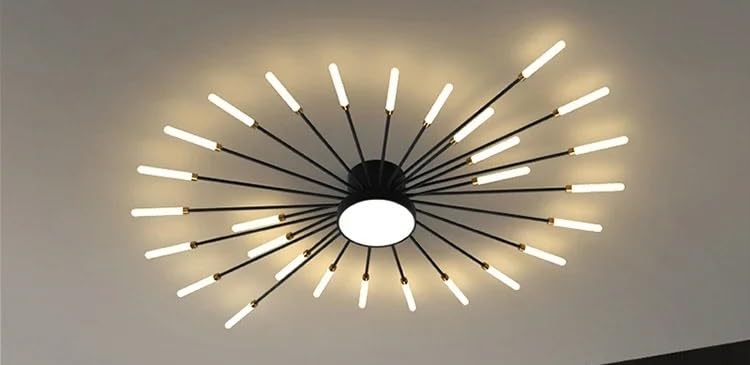 Lustre LED moderne feu d'artifice noir 28 têtes lumière blanc chaud