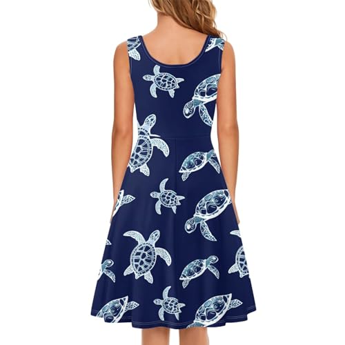 Image of Women Stylish Tank Dresses Sleeveless Round Neck Midi Casual Dress with Pocket for Summer