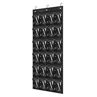 Over The Door Organizer - Space Saving Rack With 24 Pockets and Hook for Closet, Hanging Shoe Holder Back of Door (Black)