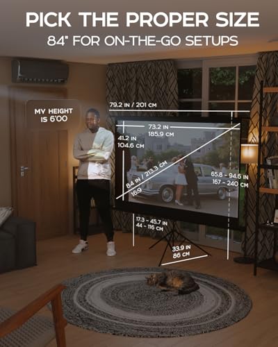 Image of PropVue Projector Screen with Stand 84 inch - Indoor & Outdoor Projection Screen for Movie or Office Presentation - 16:9 HD Premium Wrinkle-Free Tripod Screen for Projector with Carry Bag & Tight Strap