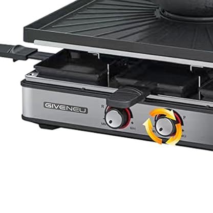 GIVENEU Electric Fondue Pot Set, 600 ml Fondue Pot with Grill Plate, 8 Colour-Coded Forks, 8 Non-Stick Pans, Dual Thermostat Fondue Grill Combination for Chocolate, Cheese, Grilling – Bild 3