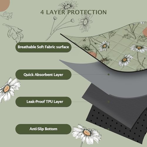 Image of IEUUMLER Washable Pee Pads for Dogs, 2 Pack Non-Slip & Waterproof Pack Whelping Pad, Reusable Washable Puppy Potty Training Pad with Fast Absorbent for Playpen EU007 (Grass Green Daisy, 36 inchX41 inch-2pcs)