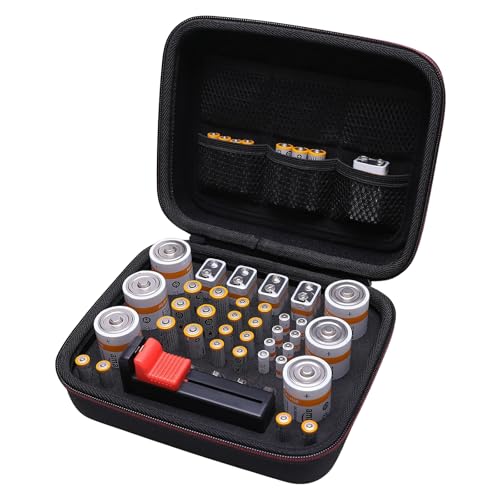 LTGEM Battery Organizer Storage Case with Tester Compatible with AA AAA Button Battery, Office Travel Carrying Storage Bag - Black(Case Only)