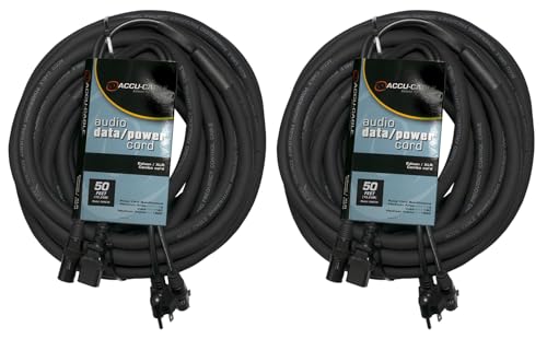 American DJ ADJ SKAC50 50 Foot 16 Gauge Audio Signal and Power Cord Combo, Shielded 3-Pin XLR Male to Female, 10 Amp 120V Edison to IEC, Rubber Casing, for Mixer to Powered Speaker Setup, 2-Piece