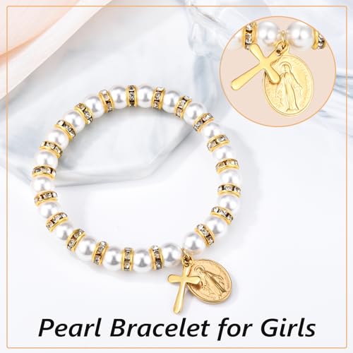 Pearl Cross Bracelet for Girls Catholic Baptism Confirmation Holy Communion Gifts for Teen Girls Easter Stuffers Religious Jewelry for Teens3