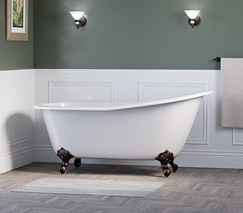 67" Cast Iron Slipper Tub With 7" Faucet Hole Drillings & Oil Rubbed Bronze Feet-"Clay" #TOP1