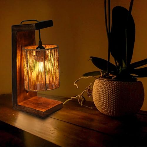 Image of Ikari Homes Vintage Table Lamp I Indonesian Rattan Cane with Braided Wire I Boho Table lamp for Bedroom /Living Room /Office Desk /Restaurants - (Twisted Raffia)