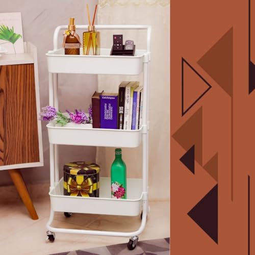 Carrinho Organizador Multiuso Com Rodinhas Manicure Banheiro Lavanderia 3 Prateleiras(Branco C/Alça)