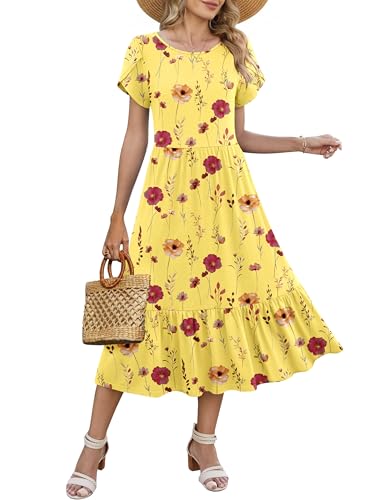 HOTOUCH Summer Dresses for Women Floral Midi Dress Petite Dresses for Women Business Casual Dress