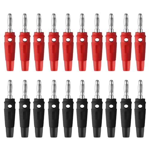 Zxglxinyao 20 St&uuml;ck Bananenstecker 4mm Bananenstecker Lautsprecher Stecker, Banana Plugs Hochstrom Adapter Stapelbar Schraube Type f&uuml;r Kabel Boxen Endstufen AV-Receiver Stereoanlagen(Schwarz + Rot)