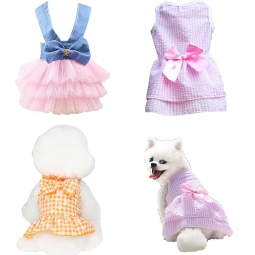 3Pcs Small Dog Harness Dress for Puppy Cute Clothes Dogs Blue Quinceañera Pink Tutu Dresses Ropa para Perros Pequeños S