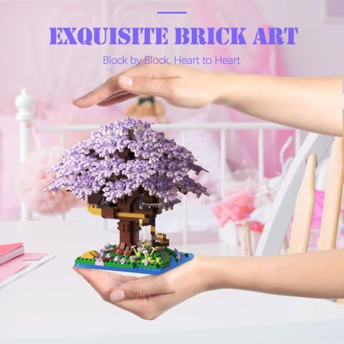 Image of Purple Cherry Blossom Tree House Building Set, 1113+ PCS Japanese Sakura Mini Blocks for Ages 14+ | Kawaii Collectible Home Decor | 1 Year Manufacturing Warranty