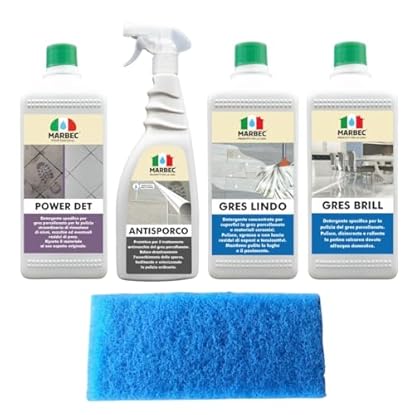 Foto di MARBEC KIT GRES PORCELLANATO Prodotti per la pulizia straordinaria e ordinaria dei pavimenti in gres porcellanato. Elimina macchie ed aloni e mantiene il tuo gres pulito