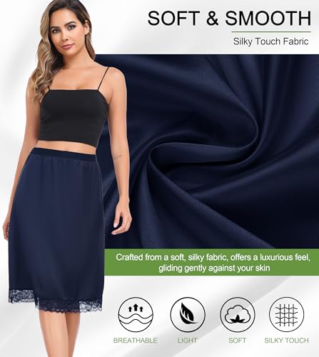 Image of Lovasy Women Satin Half Slips Lace Long Underskirt Anti Static Under Skirt Soft Slip Dress for Skirts Dresses S-3XL