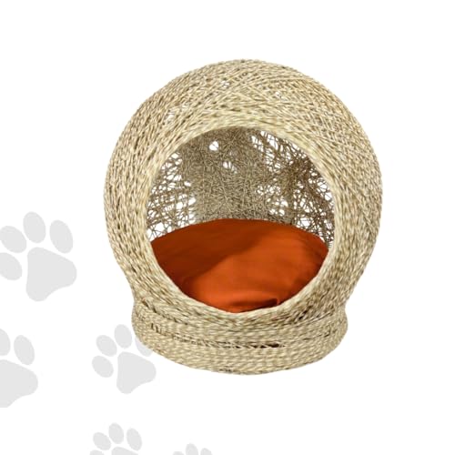 Toca Ninho Arranhador Casa de Sisal, Cama Caminha para Gatos, Tamanho Pequeno (Claro, G)