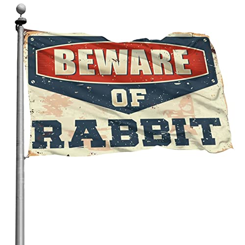 Drapeau de bar vintage Beware of Rabbit format géant 152 x 244 cm en toile imprimée