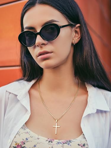 Image of SWEETV 18K Gold Cross Necklace for Men, 925 Sterling Silver Cross Pendant