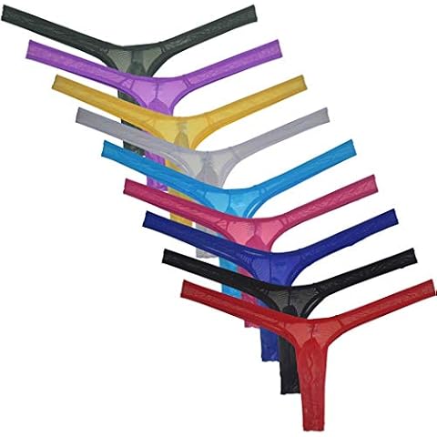 JAXFSTK Men's Minimal Coverage Bulge Thong Underwear See-through Mesh Mini Bikini Tangas 9-Pack M Cover