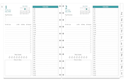 2026-2027 Daily Planner Refills - One Page Per Day from July 2026 - June 2027, 11-Disc Discbound Planner Inserts, Letter Size, 8.5" x 11"