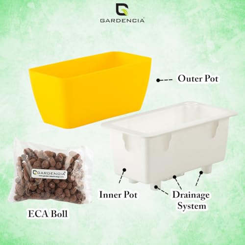 Image of GARDENCIA Self Watering Flower Pots for Outdoor Indoor Gardening /Rectangle Big Plant Pot with Polypropylene UV Material /Decorative Modern Gamla (Yellow, Pack of 6)