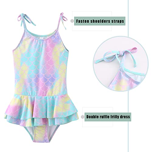Image of Girls Leopard Swimsuits Hawaiian Ruffle One Piece Bathing Suit Skirted Swimwear for Kids 3-16 Years