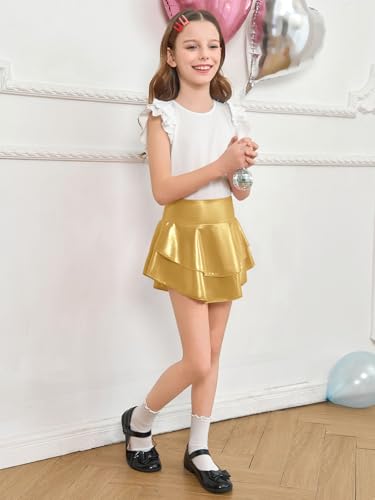 Image of Haloumoning Girls Metallic Skater Skort Kids Shiny Scooter Skirt 4-14 Years | High Waisted, Dance Skorts