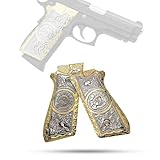 Gold & Nickel Metal Grips Compatible with Taurus PT-92, PT-99, PT-100 & PT-101 – Custom Ornamental Grip Panels with Decorative Engraving and Screws Included for Full Size Frames