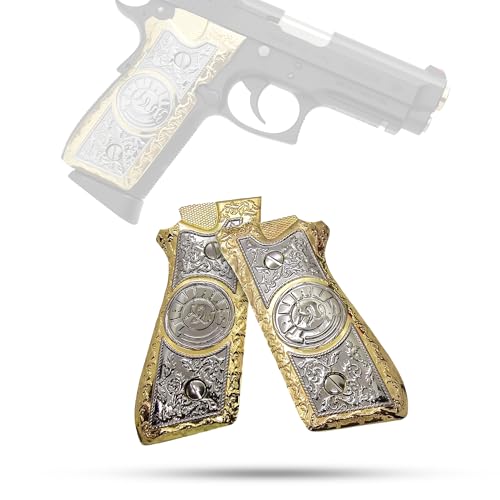 Gold & Nickel Metal Grips Compatible with Taurus PT-92, PT-99, PT-100 & PT-101 – Custom Ornamental Grip Panels with Decorative Engraving and Screws Included for Full Size Frames