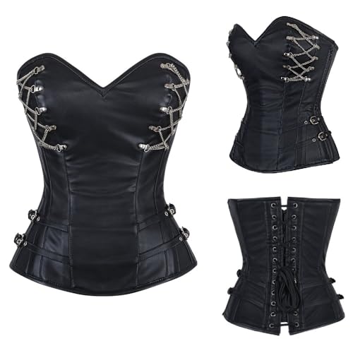 Corpete Corset Corselet Espartilho Redutor Barbatana Aço Couro Luxo Preto M43