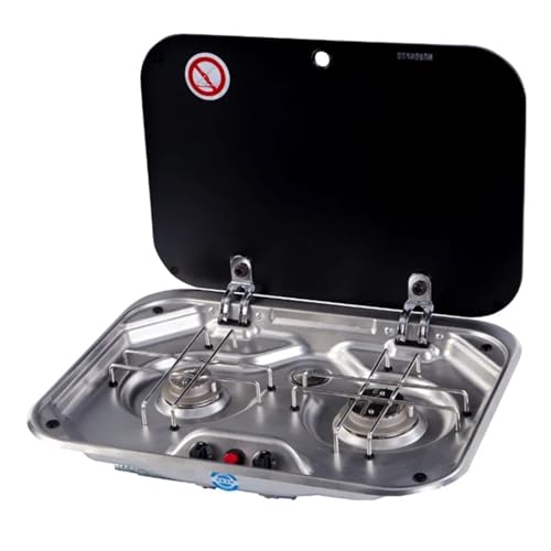 DRAUXI Camper RV for Exteriores, Cocina de Acero Inoxidable, Herramientas Estufa Gas Doble Cabeza, Cubierta Vidrio Templado, 2x1,35 kW, Accesorios for Coche y Acampada Vehículo Camper