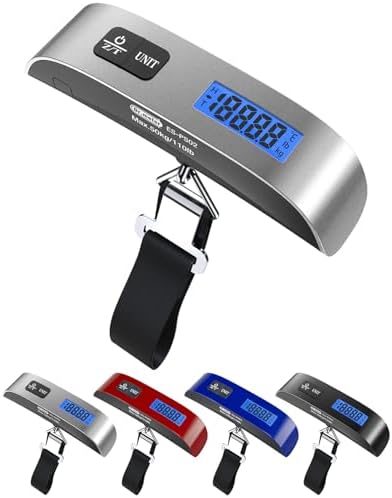 Luggage Scale Dr.meter Travel Essentials Luggage Weight Scale Backlight LCD Display 110lb/50kg Electronic Balance Digital Postal Travel Accessories with Rubber Paint Handle Temperature Sensor Silver