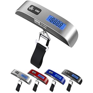 Luggage Scale Dr.meter Travel Essentials Luggage Weight Scale Backlight LCD Display 110lb/50kg Electronic Balance Digital Postal Travel Accessories with Rubber Paint Handle Temperature Sensor Silver