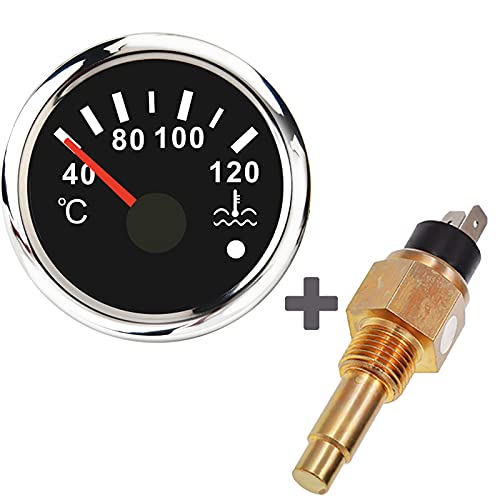 Deramg カーボート水温計 52mm アラームメーター 40-120℃ 12-24V 水温インジケーターセンサー 自動車 オートバイ アクセサリー用(Bs 2pcs)