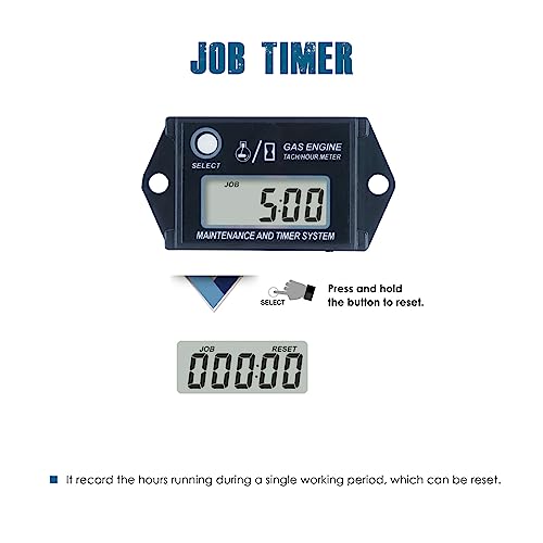 Runleader Digital Hour Meter Tachometer, Maintenance Reminder, Max Rpm Recall, Use For Ztr Lawn Mower Tractor Generator Marine Outboard Atv Jetski Motor Motorcycle Snowmobile And Gas Powered #TOP2