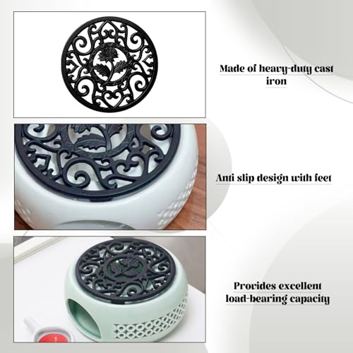 Cast Iron Trivet, 1 Pcs 11.5cm Round Trivets for Kitchen Worktops,Metal Vintage Teapot Stand Protects Tabletops Dining Table Decoration Suitable Hot Dishes, Frying Pans, Soup Pots(Black) - Image 2