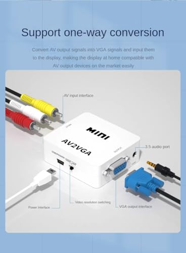 RCA a VGA adaptador de audio de vídeo 1080p convertidor AV para televisión y consolas 7