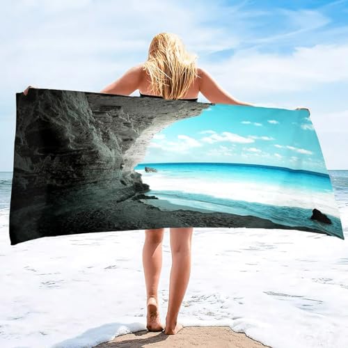 DYBHSD Coastal Cave Beach Towels Extra Large Big Pool Swim Travel Soft Towels Blanket for Adult Camping Cruise Lounge Chair Cover Gift (Photo 10, 70x140cm)